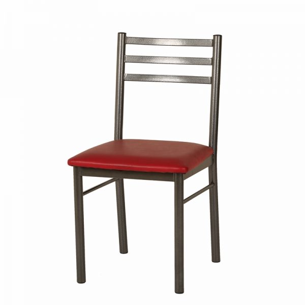 Metal Chair with 3 bars in Back Brown Vinyl Seat EM-05