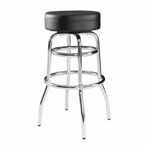 Double Ring Chrome Barstool with Black Vinyl Swivel Seat EM-26
