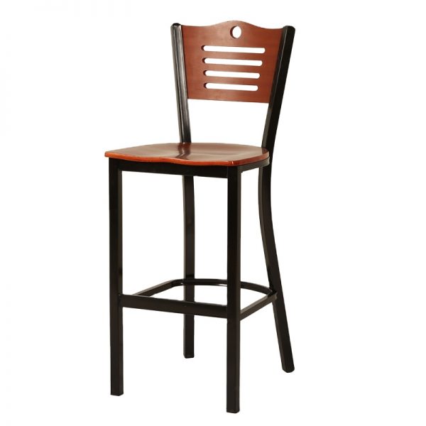 Wood Back Metal Barstool with 4 Slats in Back EM-02B