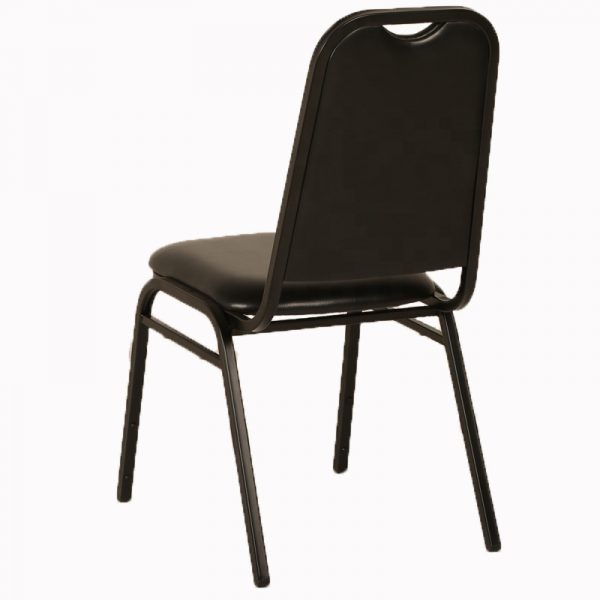 Black Artificial Leather Square Backrest Stackable Banquet Chair—Black Frame EB-17 - Image 4