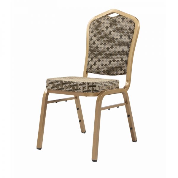 Crown Back Stacking Banquet Chair in Brown Stripe  - Glod Frame EA-06