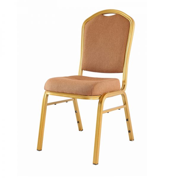 Crown Back Stacking Banquet Chair in Brown - Gold Frame EA-10