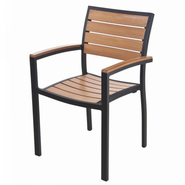 Outdoor / Indoor Stackable Synthetic Teak Black Arm Chair