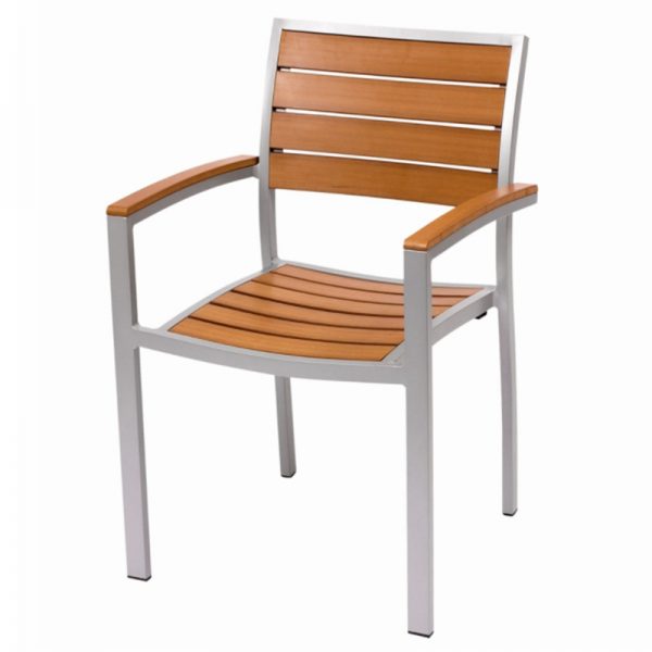 Outdoor / Indoor Stackable Synthetic Teak Black Arm Chair - Image 2