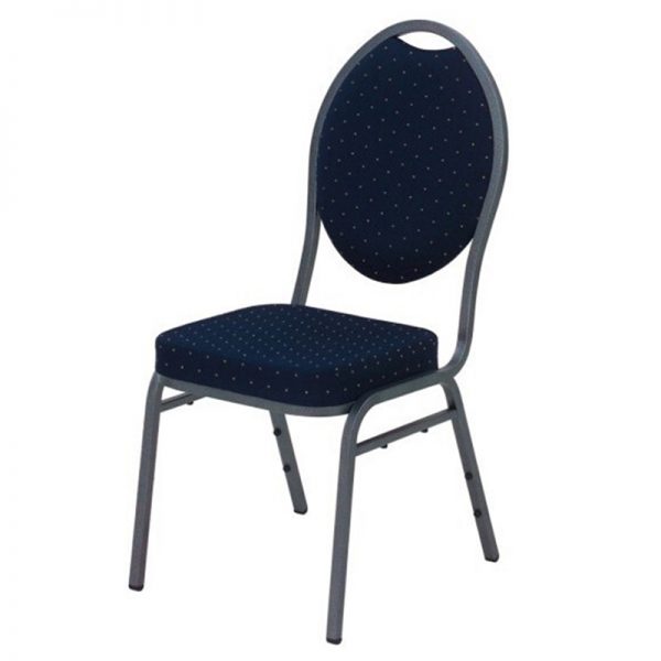 Blue Fabric Oval Backrest Stackable Banquet Chair-Silver Frame EB-11